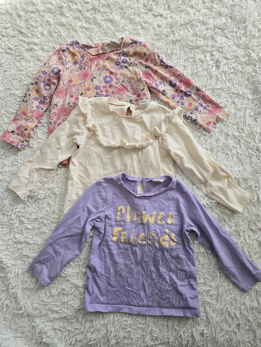 H&M 3-Piece Girls Long Sleeve Top Set — Floral, Cream & Lavender